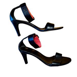 Tibi Black Leather Ankle-Strap Heels Made in Italy 38 / US 8 Red Lining